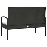 Garden Bench with Cushion Black 105 cm Poly Rattan - 45-Degree Angle