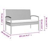 Garden Bench with Cushion Black 105 cm Poly Rattan - Low Angle