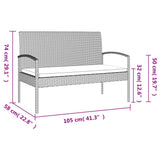 Garden Bench with Cushion Grey 105 cm Poly Rattan - Low Angle