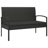 Garden Bench with Cushion Black 105 cm Poly Rattan - Front View
