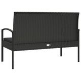 Garden Bench with Cushion Black 105 cm Poly Rattan - 45-Degree Angle