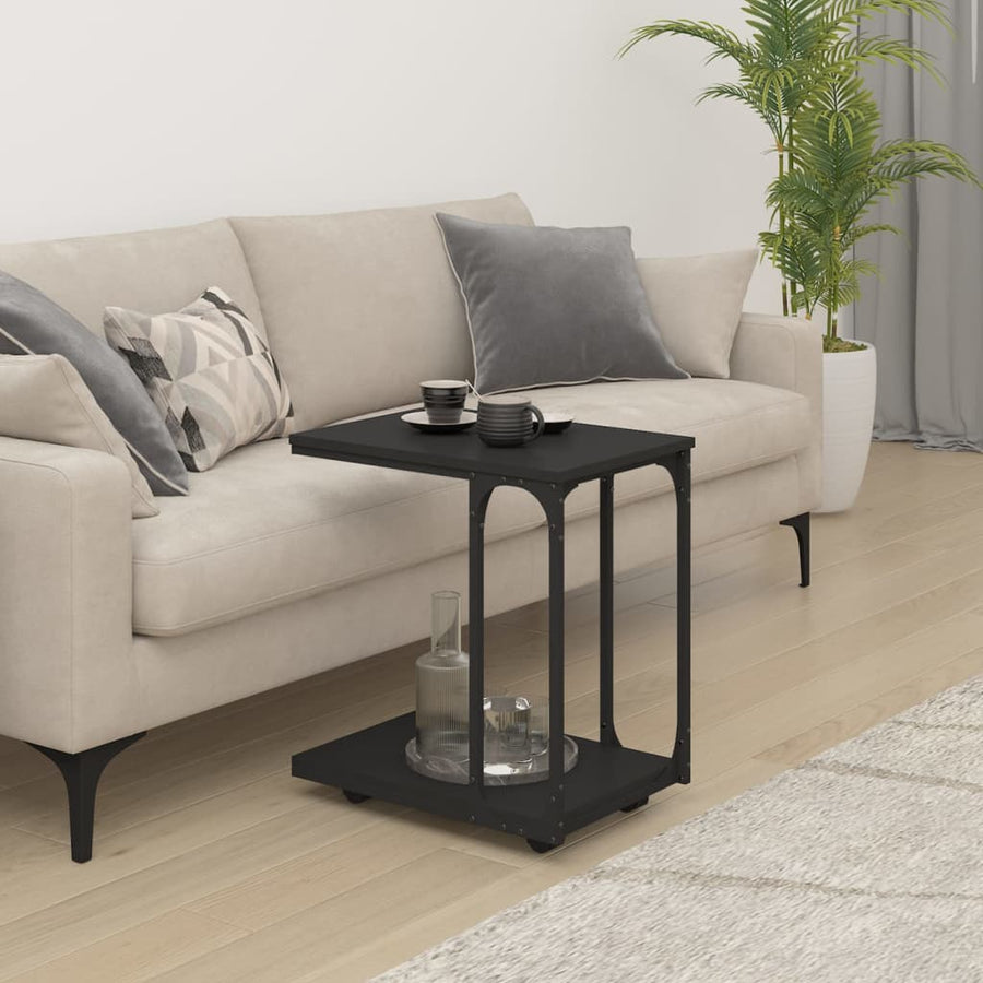 Side Table with Wheels Black 50x35x55,5cm Engineered Wood
