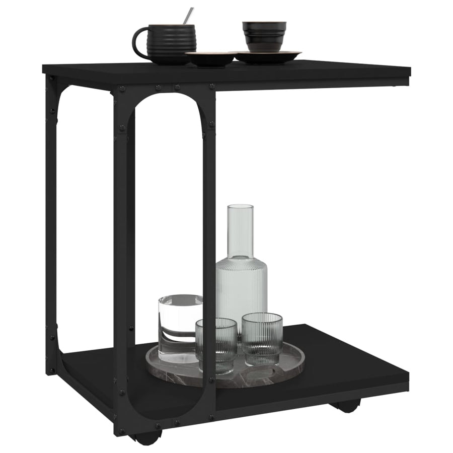 Side Table with Wheels Black 50x35x55,5cm Engineered Wood
