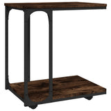 Side Table with Wheels Smoked Oak 50x35x55.5cm Engineered Wood - Front View