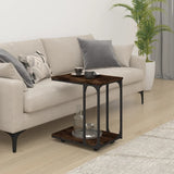 Side Table with Wheels Smoked Oak 50x35x55.5cm Engineered Wood - Side View