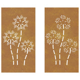 Garden Wall Decorations 2pcs 105x55cm Corten Steel Flower Design - Top-Down View
