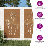 Garden Wall Decorations 2pcs 105x55cm Corten Steel Flower Design