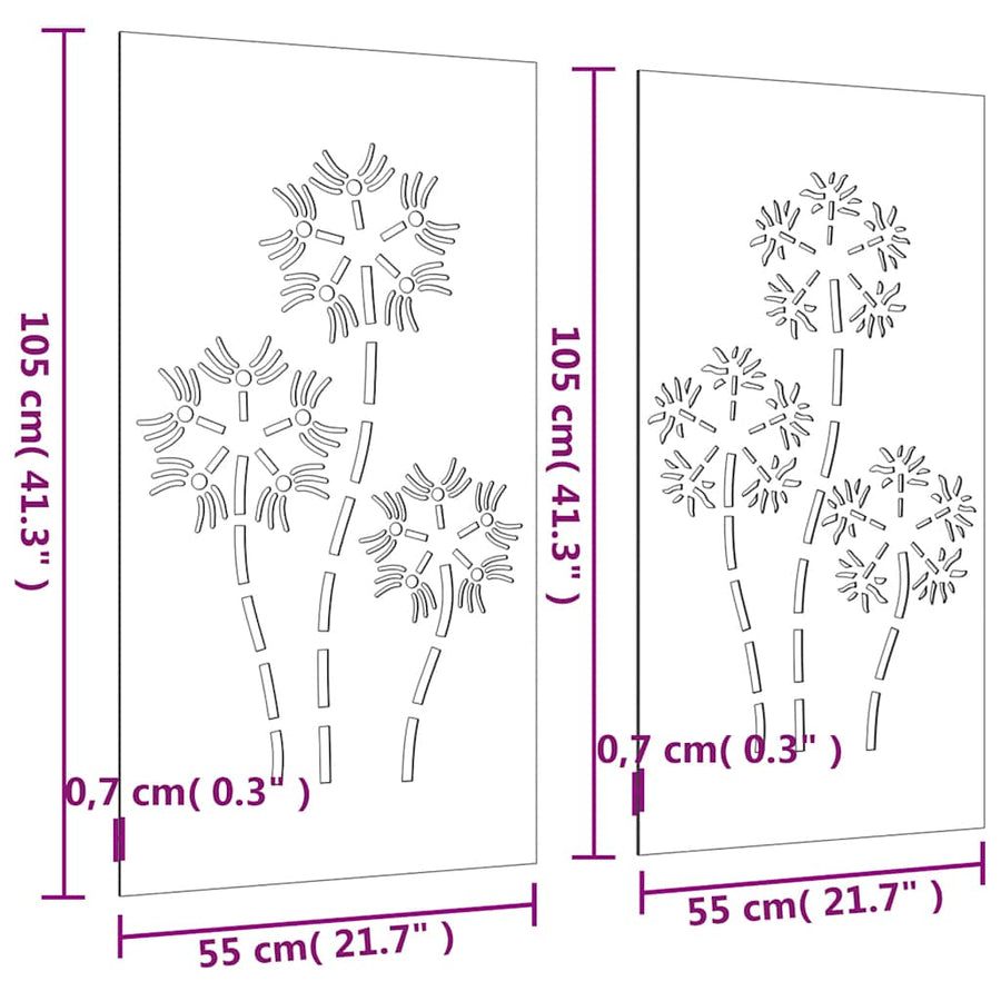Garden Wall Decorations 2pcs 105x55 cm Flower Design