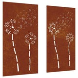 Garden Wall Decorations 2pcs 105x55cm Corten Steel Flower Design