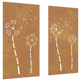Garden Wall Decorations 2pcs 105x55cm Corten Steel Flower Design - Front View