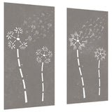 Garden Wall Decorations 2pcs 105x55cm Corten Steel Flower Design - Side View