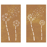 Garden Wall Decorations 2pcs 105x55cm Corten Steel Flower Design - Top-Down View