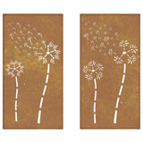 Garden Wall Decorations 2pcs 105x55cm Corten Steel Flower Design - 45-Degree Angle