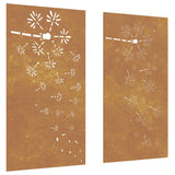 Garden Wall Decorations 2pcs 105x55cm Corten Steel Flower Design