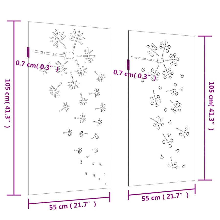 Garden Wall Decorations 2pcs 105x55 cm Flower Design