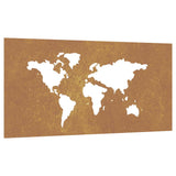 Garden Wall Decoration 105x55 cm Corten Steel World Map Design - Front View