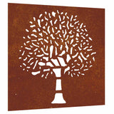 Garden Wall Decoration 55x55 cm Corten Steel Tree Design - Front View