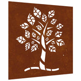 Garden Wall Decoration 55x55 cm Corten Steel Tree Design - Front View