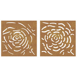 Garden Wall Decorations 2 pcs 55x55 cm Corten Steel Rose Design - Top-Down View