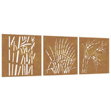 Garden Wall Decorations 3 pcs 55x55 cm Corten Steel Grass Design - Front View