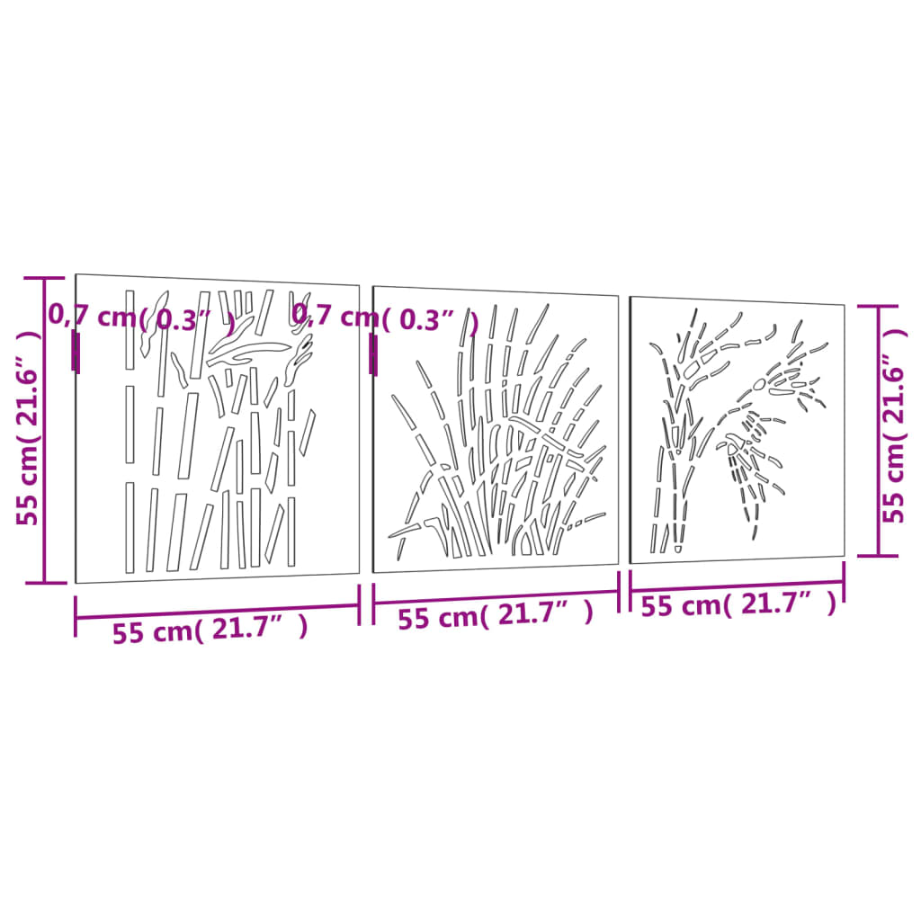 Garden Wall Decorations 3 pcs 55x55 cm Corten Steel Grass Design