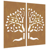 Garden Wall Decorations 2 pcs 105x55 cm Corten Steel Tree Design - Front View