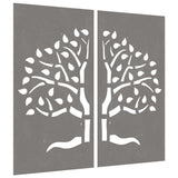 Garden Wall Decorations 2 pcs 105x55 cm Corten Steel Tree Design - Side View
