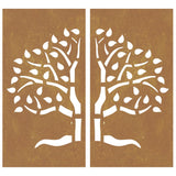 Garden Wall Decorations 2 pcs 105x55 cm Corten Steel Tree Design