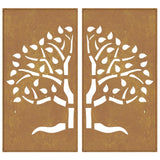 Garden Wall Decorations 2 pcs 105x55 cm Corten Steel Tree Design