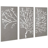 Garden Wall Decorations 3 pcs 105x55 cm Corten Steel Tree Design - Side View