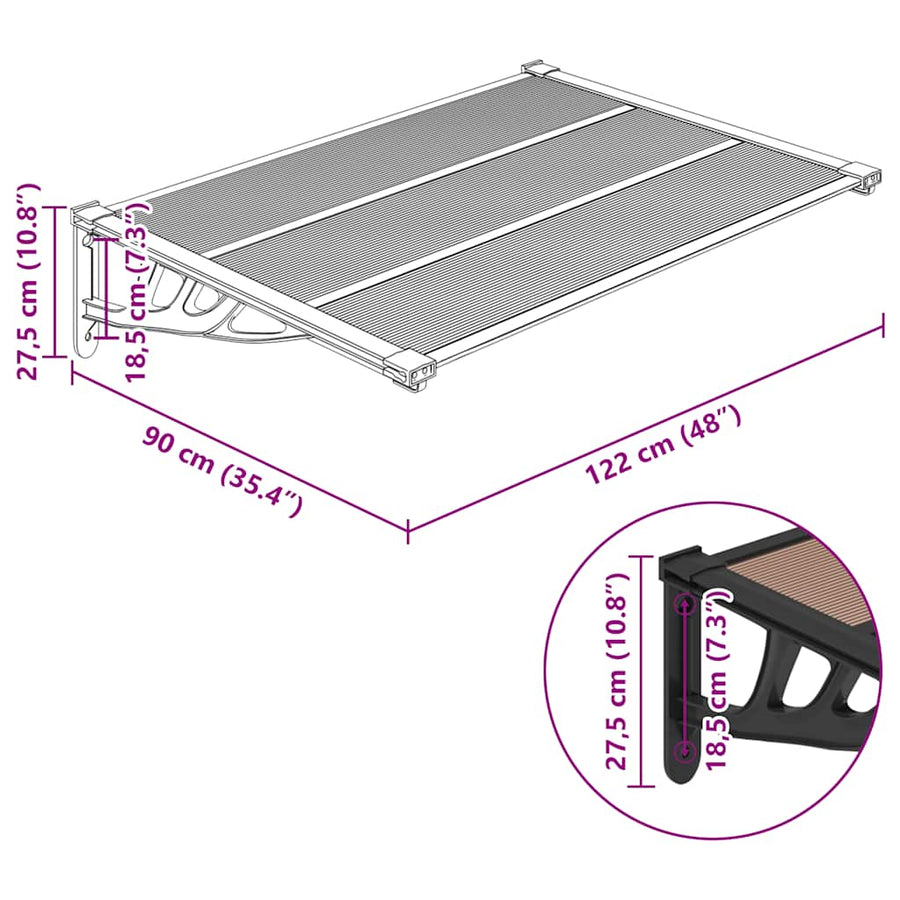 Door Canopy Black 122x90 cm Polycarbonate