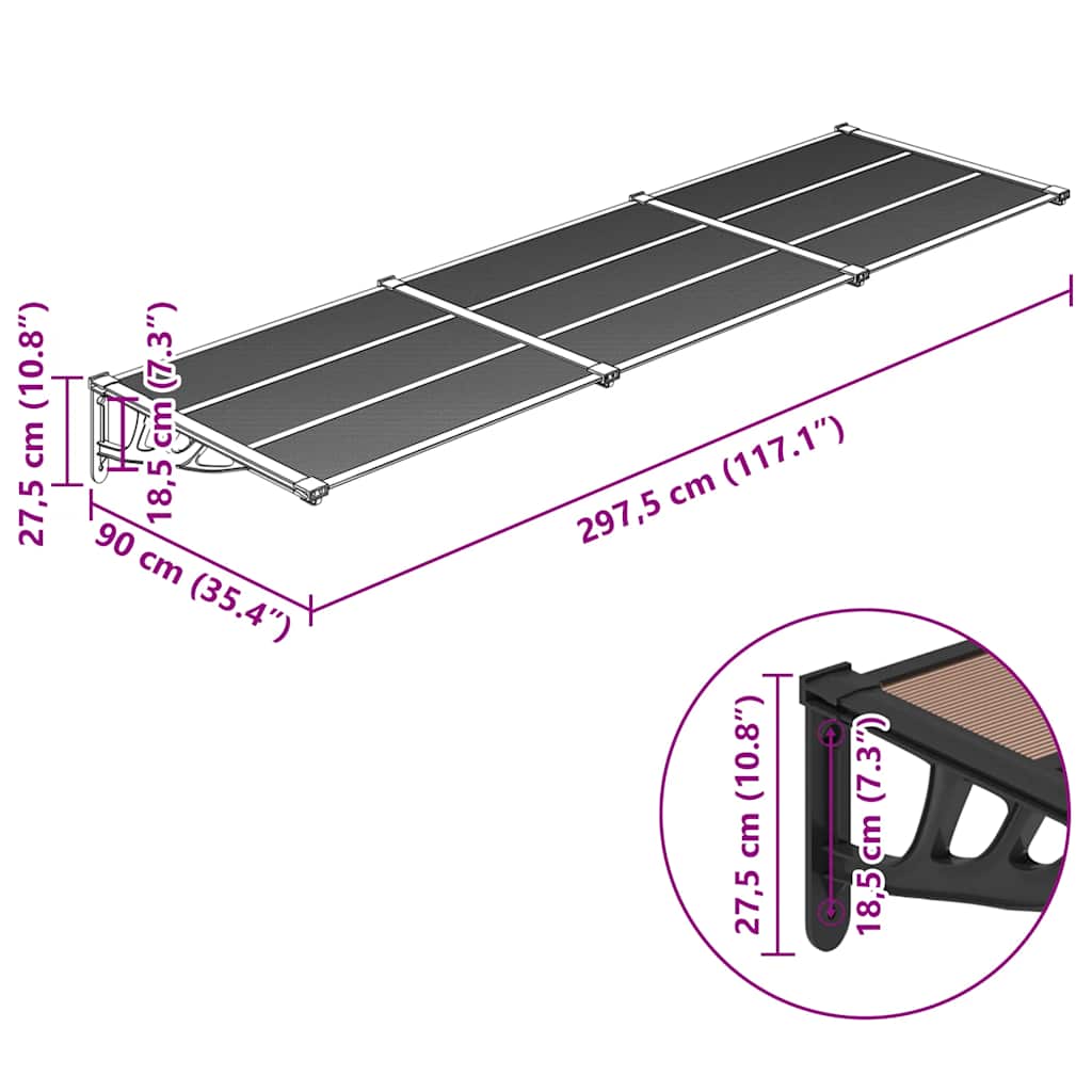 Door Canopy Black 297.5x90 cm Polycarbonate