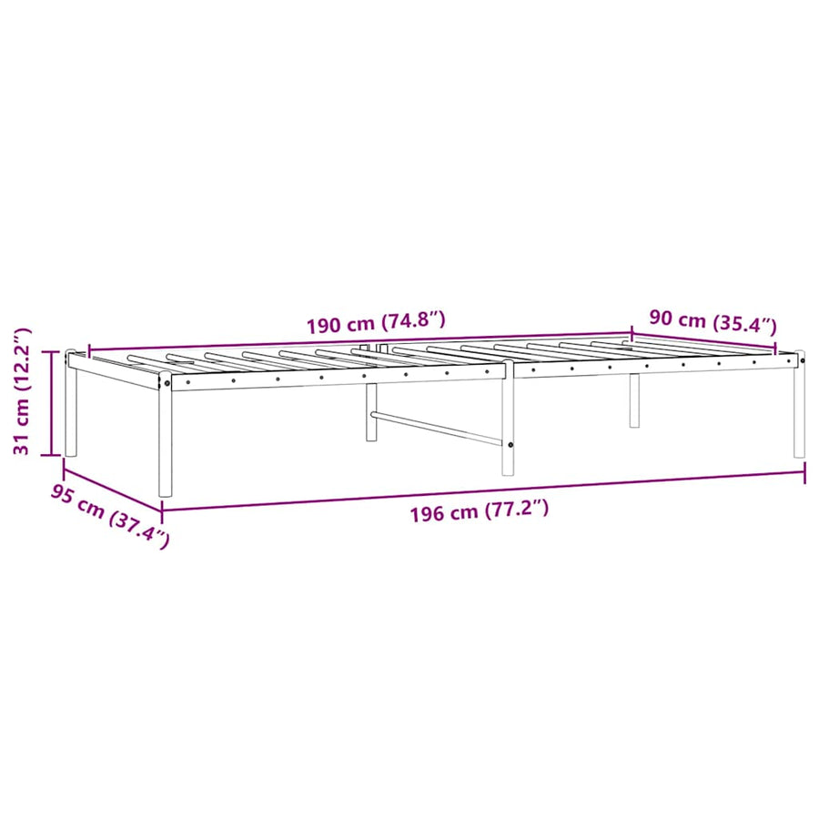 Metal Bed Frame without Mattress Black 90x190 cm