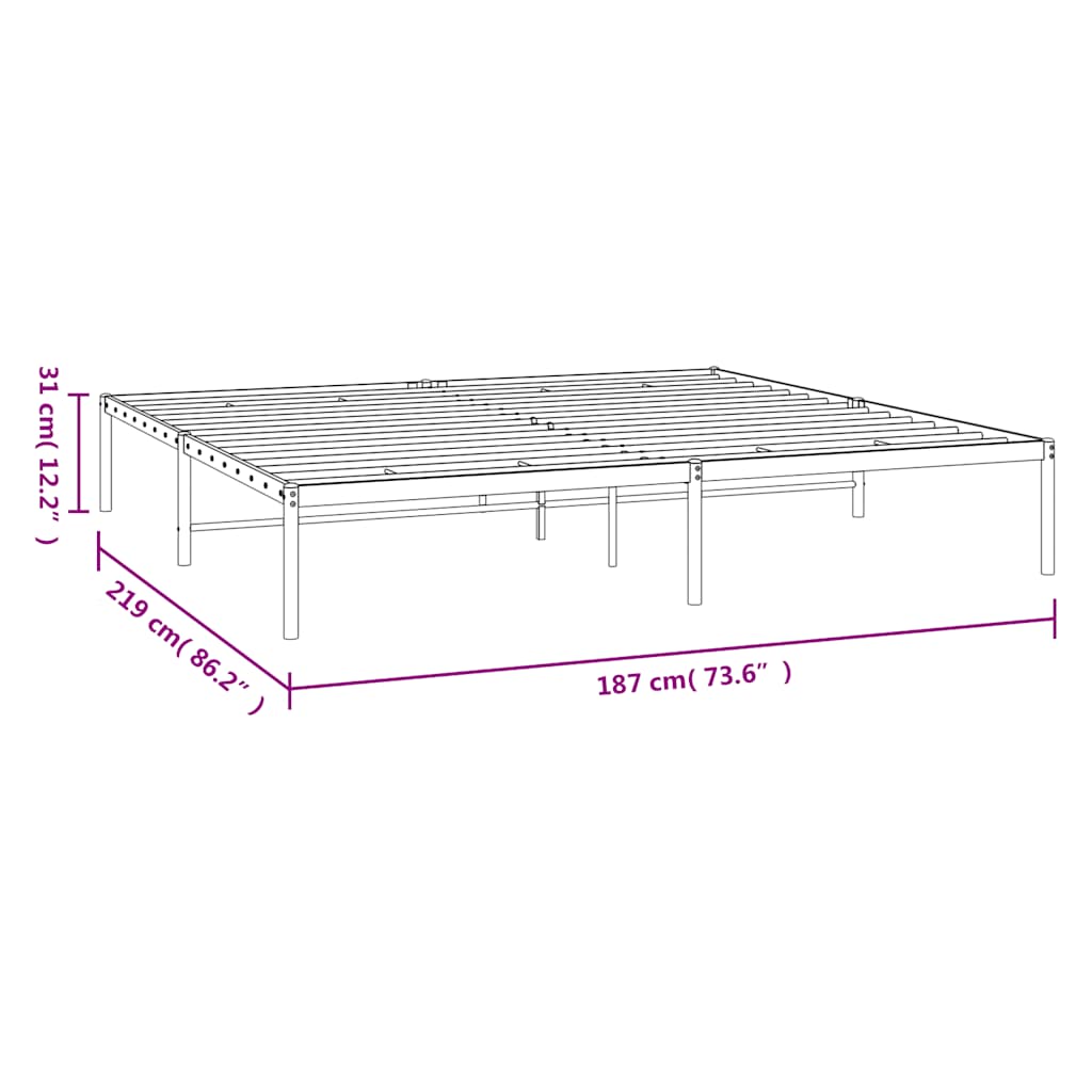 Metal Bed Frame without Mattress Black 183x213 cm