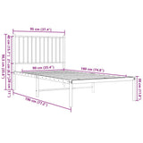 Metal Bed Frame without Mattress with Headboard Black 90x190 cm