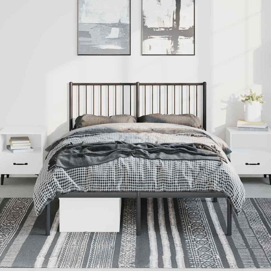 Metal Bed Frame without Mattress with Headboard Black 135x190 cm