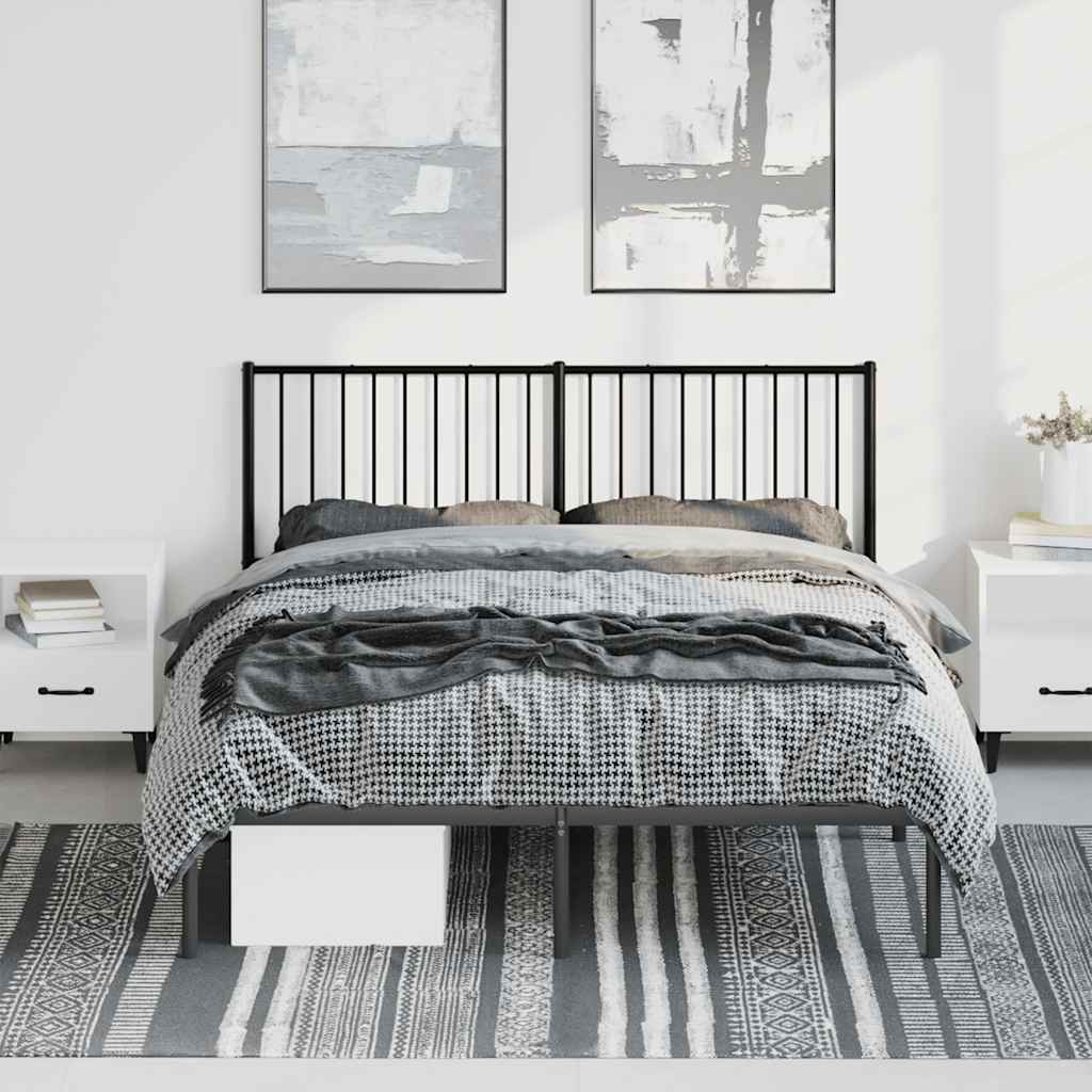 Metal Bed Frame without Mattress with Headboard Black 150x200 cm