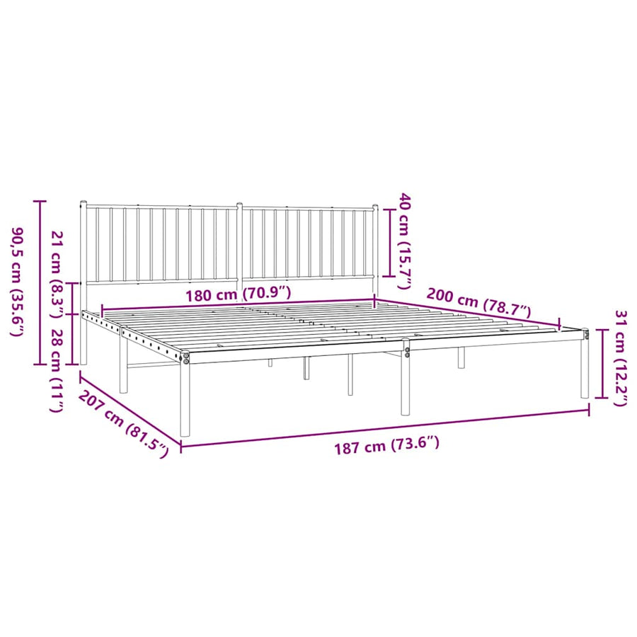 Metal Bed Frame without Mattress with Headboard Black 183x203 cm King