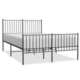 Metal Bed Frame without Mattress with Footboard Black 135x190 cm - Front View