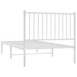 Metal Bed Frame without Mattress with Headboard White 90x190 cm - Close-Up Angle