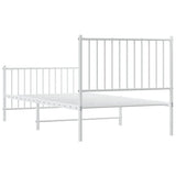 Metal Bed Frame without Mattress with Footboard White 90x190 cm - Close-Up Angle