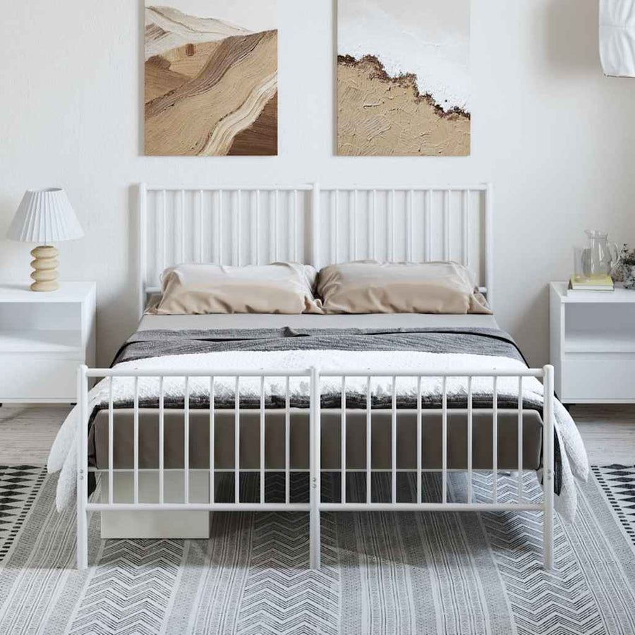 Metal Bed Frame without Mattress with Footboard White 135x190 cm