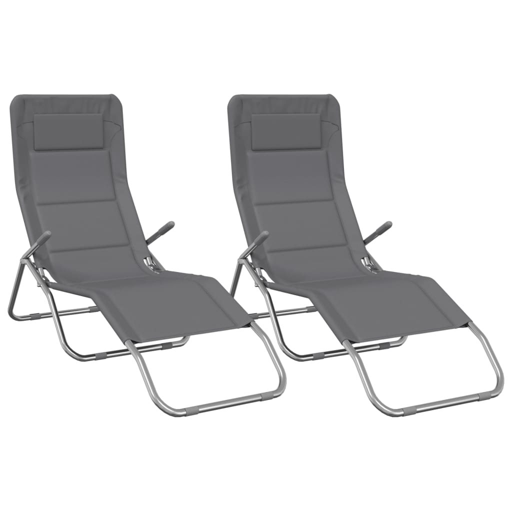 Folding Sun Loungers 2 pcs Grey Textilene and Powder-coated Steel