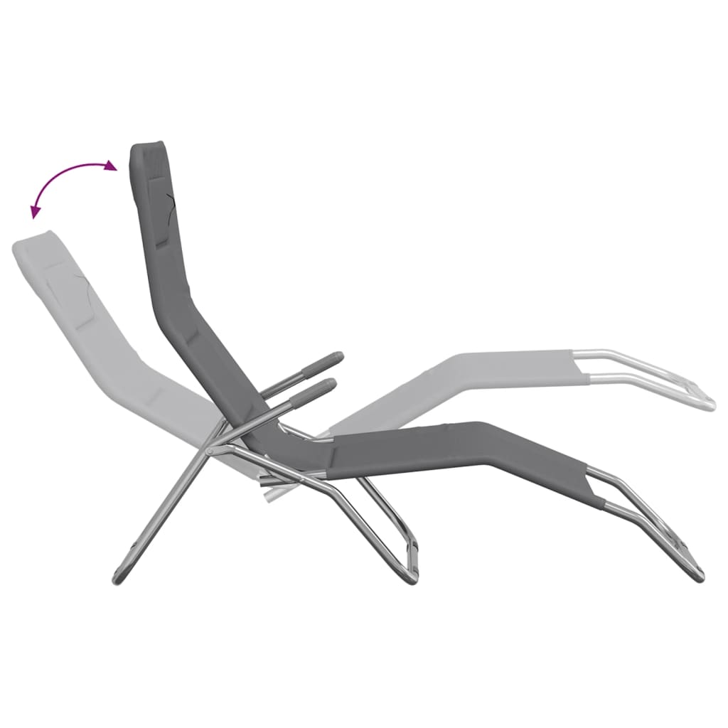 Folding Sun Loungers 2 pcs Grey Textilene and Powder-coated Steel