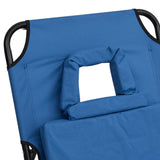 Folding Sun Lounger Blue Oxford Fabric and Powder-coated Steel - Low Angle
