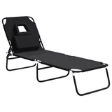 Folding Sun Lounger Black Oxford Fabric and Powder-coated Steel