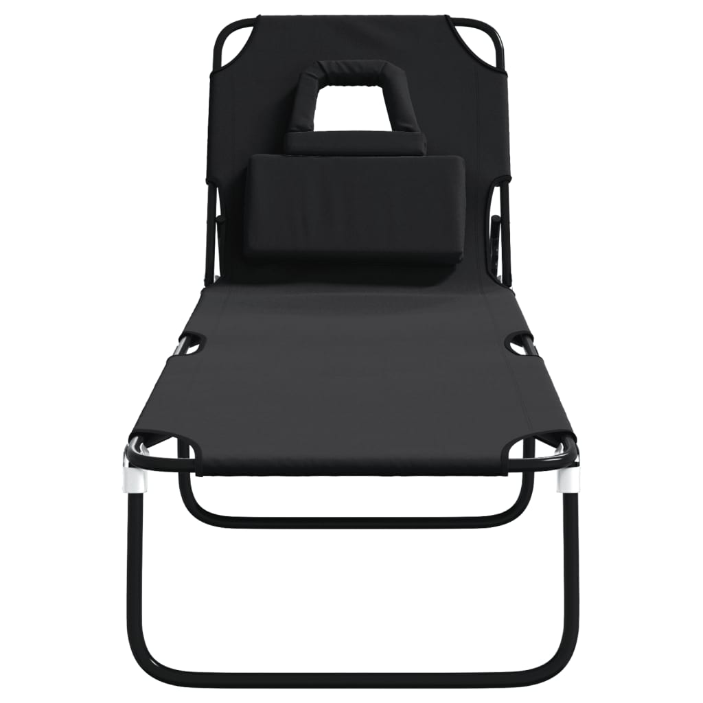 Folding Sun Lounger Black Oxford Fabric and Powder-coated Steel