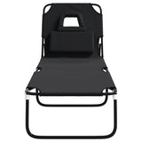 Folding Sun Lounger Black Oxford Fabric and Powder-coated Steel