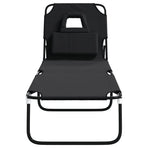 Folding Sun Lounger Black Oxford Fabric and Powder-coated Steel