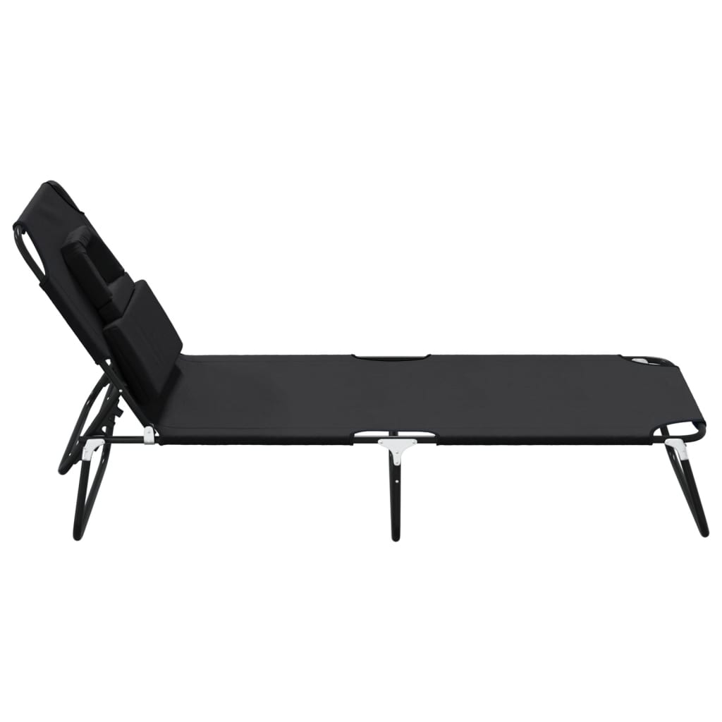 Folding Sun Lounger Black Oxford Fabric and Powder-coated Steel
